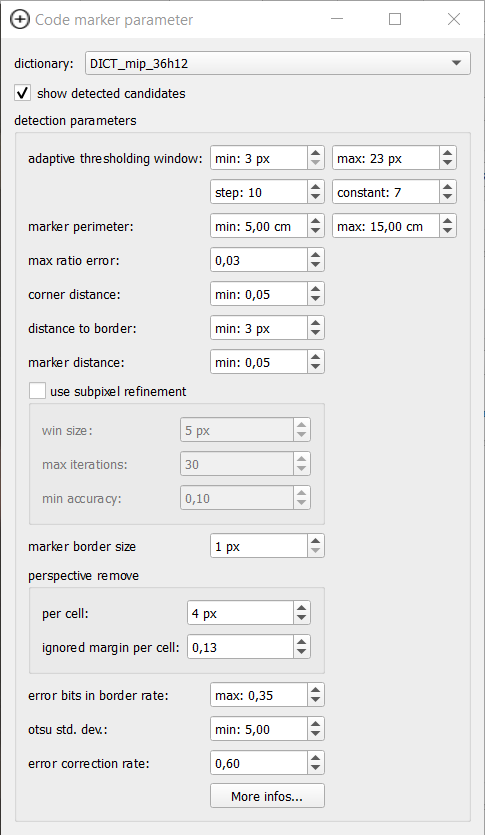 code marker parameter dialog